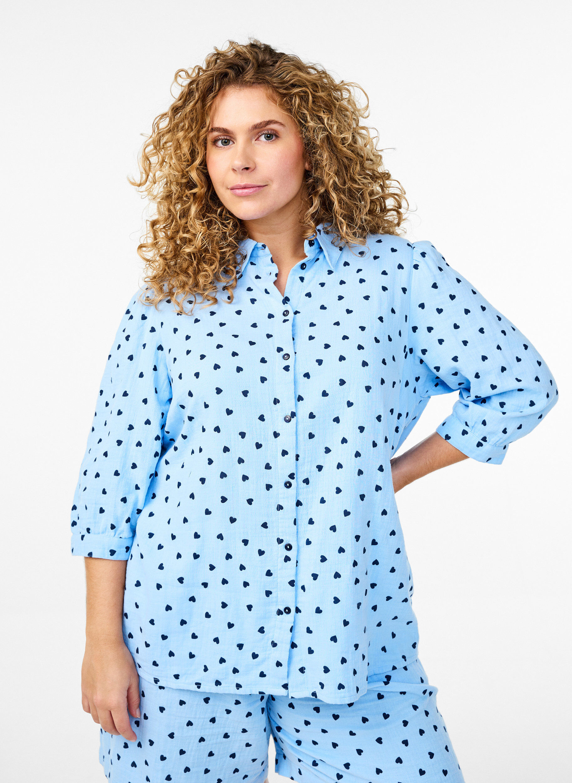 Zizzi Shirtblouse met 3/4 mouwen, Blauw, Model image number 0