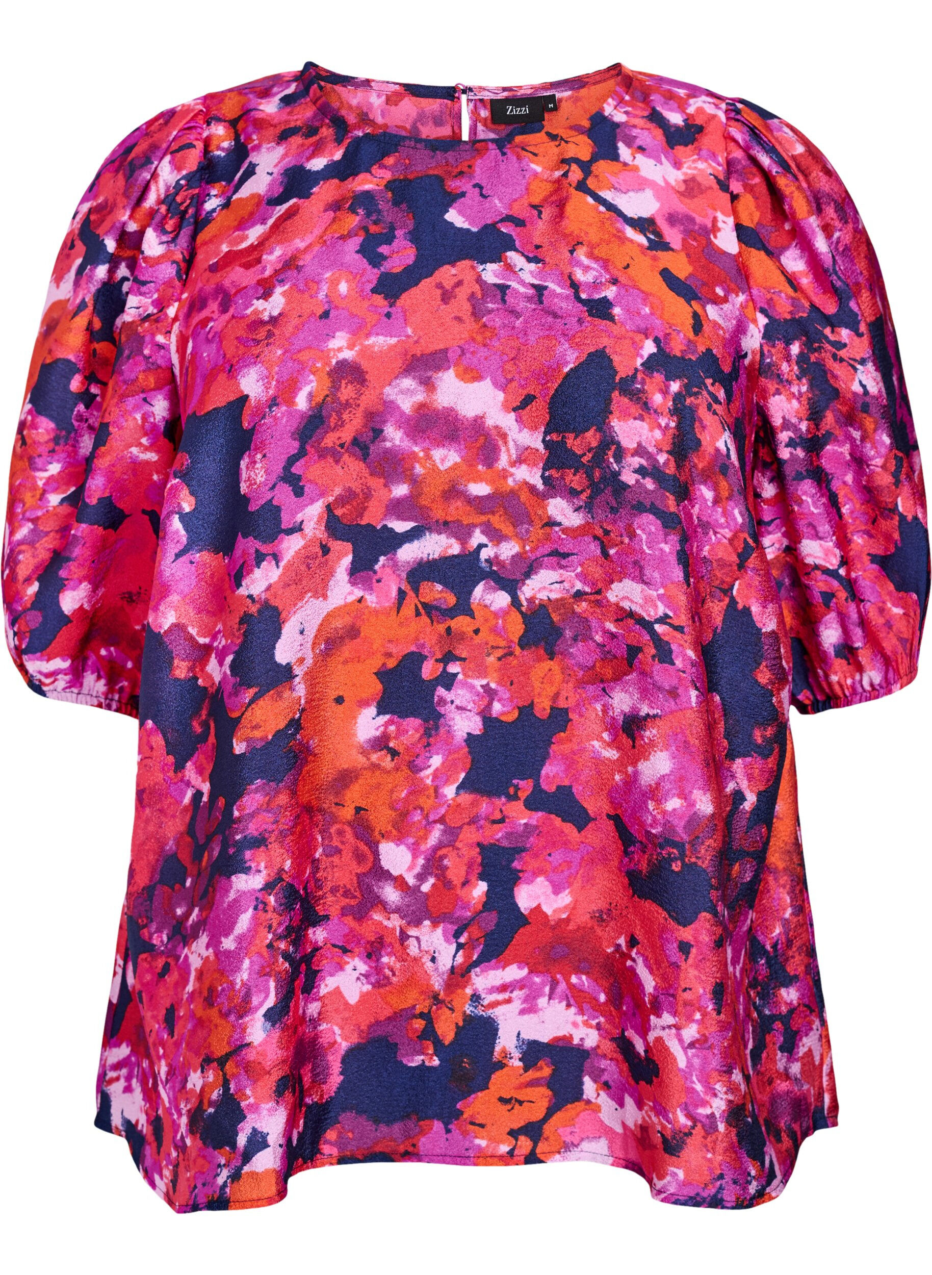 Zizzi Blouse met 1/2 mouwen en een kleurrijke print, Roze, Packshot image number 0