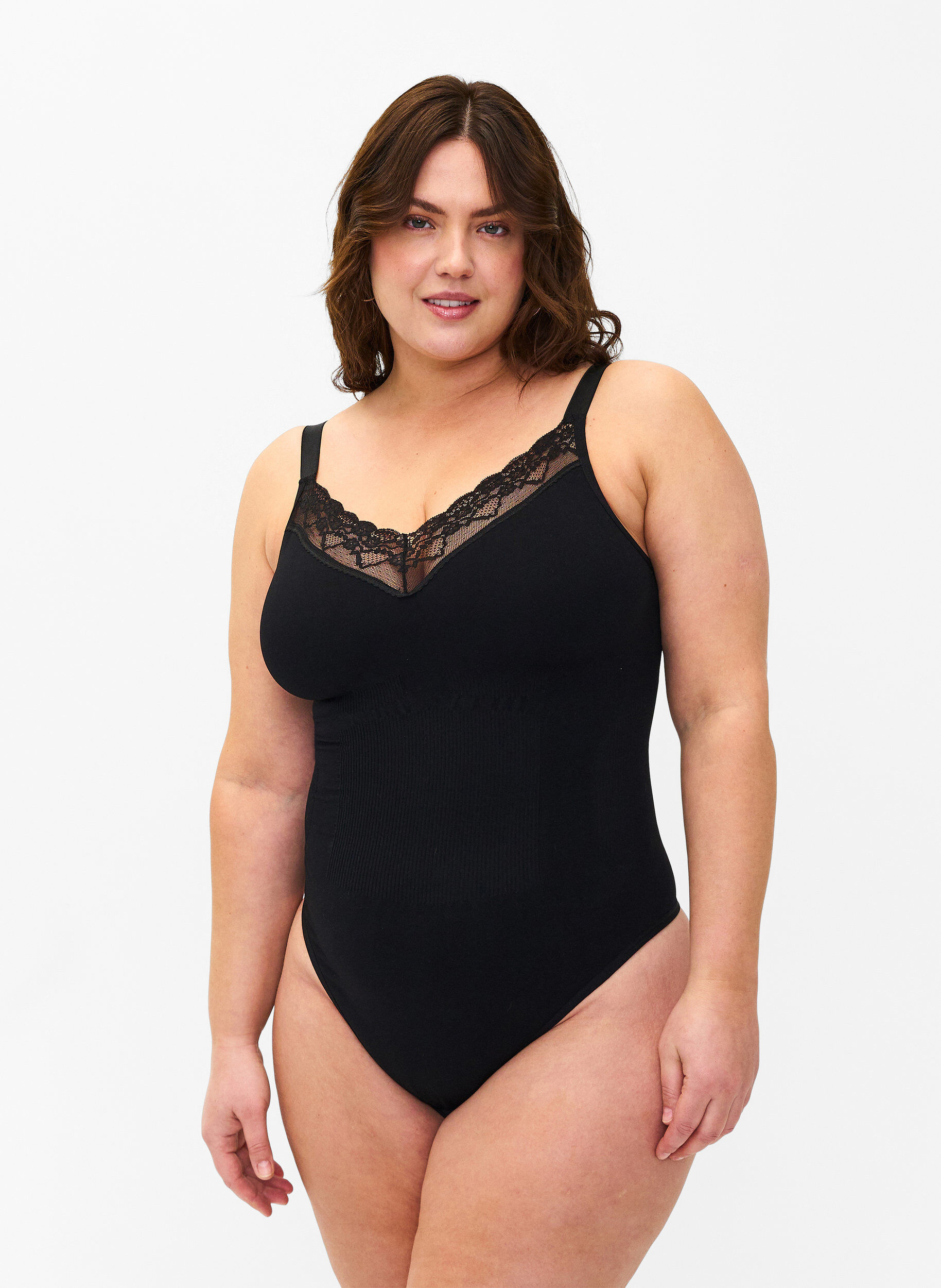 Zizzi Shapewear bodystocking met veters, Zwart, Model image number 0