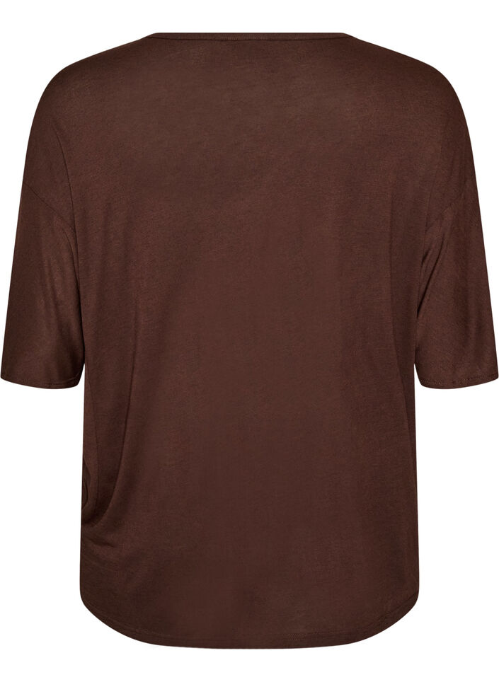 Losse pasvorm T-shirt in viscose jersey, Bruin, Packshot image number 1