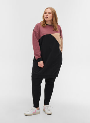 Lange sweater met colorblock, Black Color Block, Model image number 2