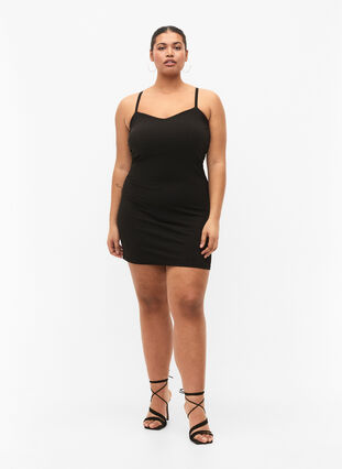 Slip jurk in rib, Black, Model image number 3