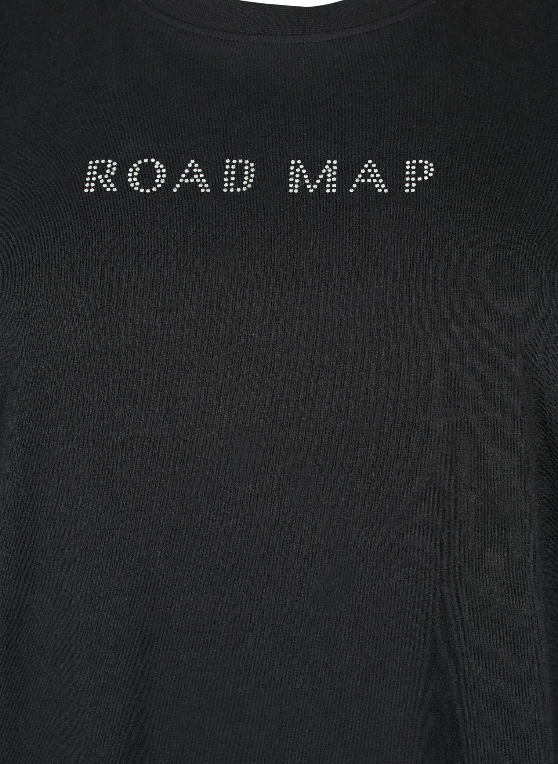 Zizzi T-shirt in biologisch katoen met similistenen, Black, Packshot image number 2