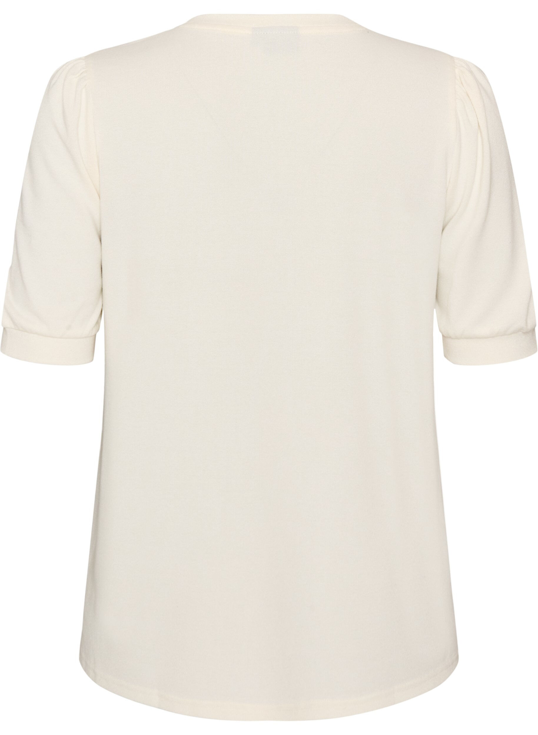 ZizziBlouse met knoopdetail en korte pofmouwen, Beige, Packshot image number 1
