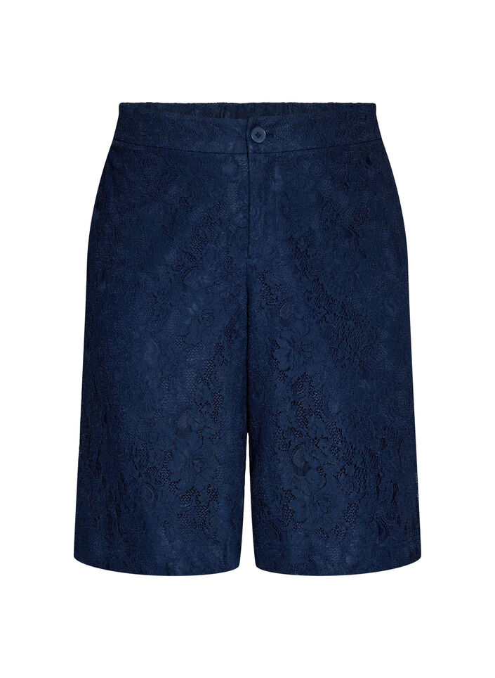 Bermuda shorts van kant met hoge taille, Blauw, Packshot image number 0