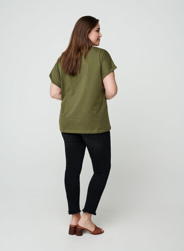 Katoenen t-shirt met korte mouwen en print, Ivy green w. Love, Model image number 1