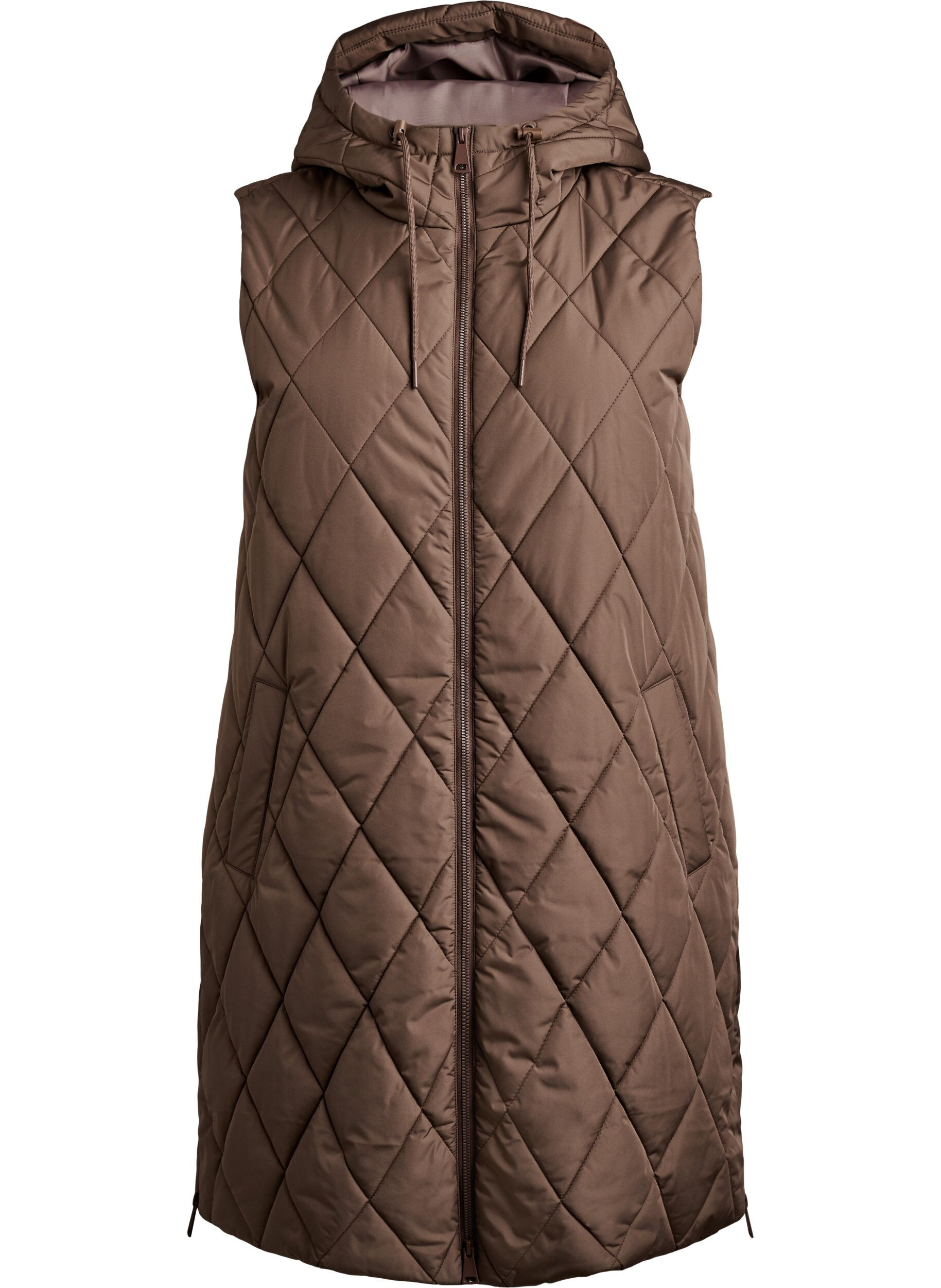 ZizziHalflang gewatteerd gilet met capuchon, Bruin, Packshot image number 0