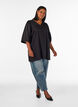 Glanzende tuniek met V-hals en 3/4 mouwen, Zwart, Model image number 1