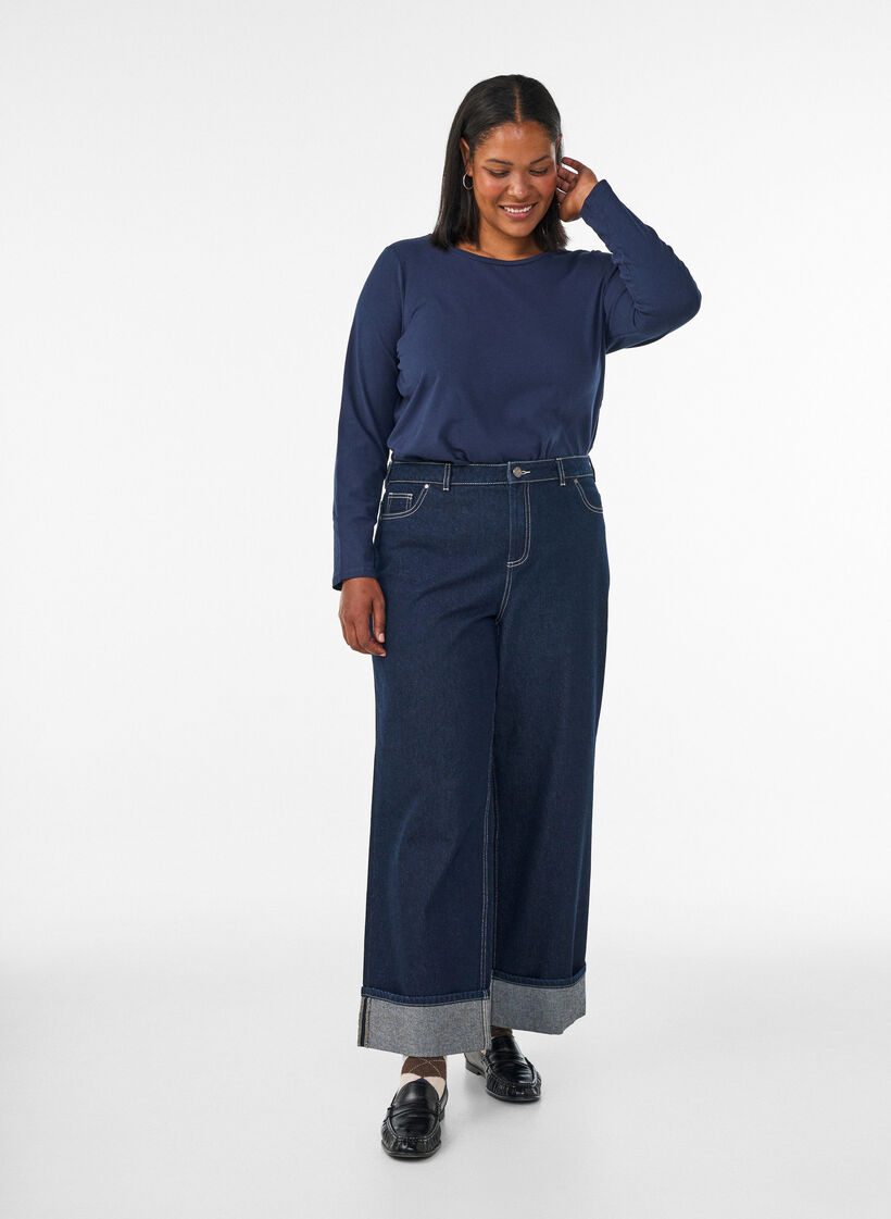 Basic jerseyblouse met lange mouwen, Blauw, Model image number 1
