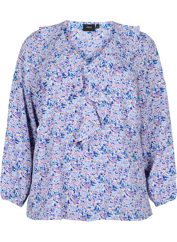 Bedrukte blouse met ruches, Purple Ditzy Flower, Packshot image number 0