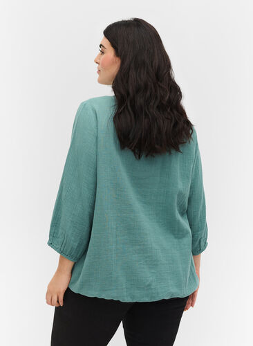 Katoenen blouse met knopen en 3/4-mouwen, Sagebrush Green, Model image number 1