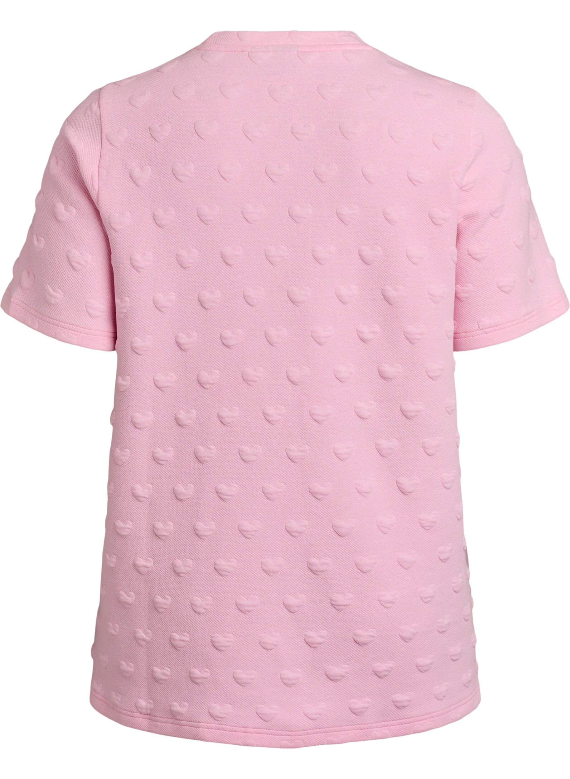 Zizzi T-shirt van embossen katoenen jersey, Roze, Packshot image number 1