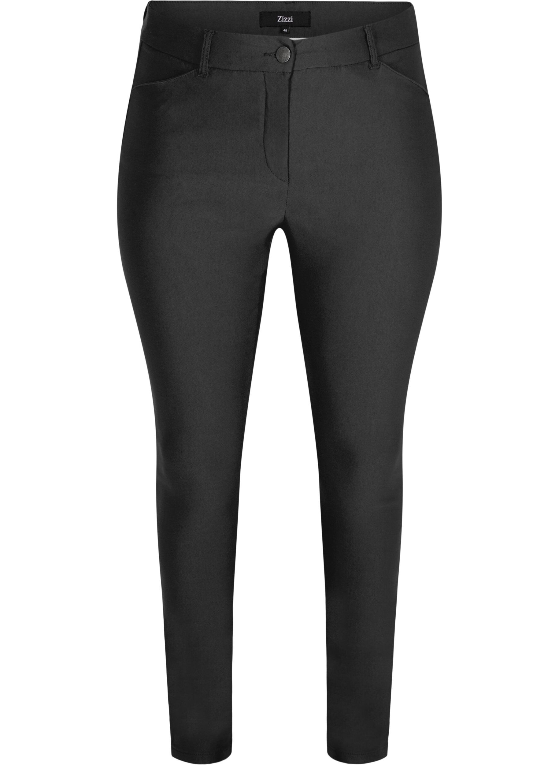 Zizzi Cropped broek met een lichte glans, Black, Packshot image number 0