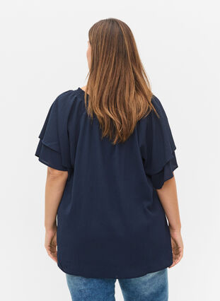 	 V-hals blouse met korte mouwen, Navy Blazer, Model image number 1