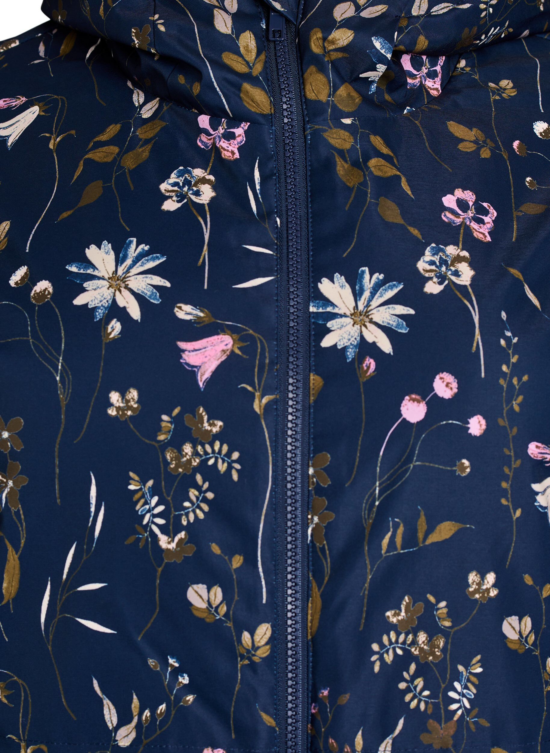 Zizzi Gewatteerde winterjas met bloemenprint, Blauw, Packshot image number 2