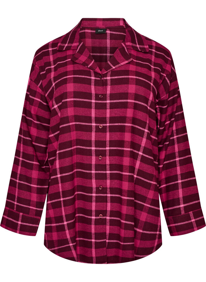 Geruite katoenen pyjamashirt met lange mouwen, Rood, Packshot image number 0