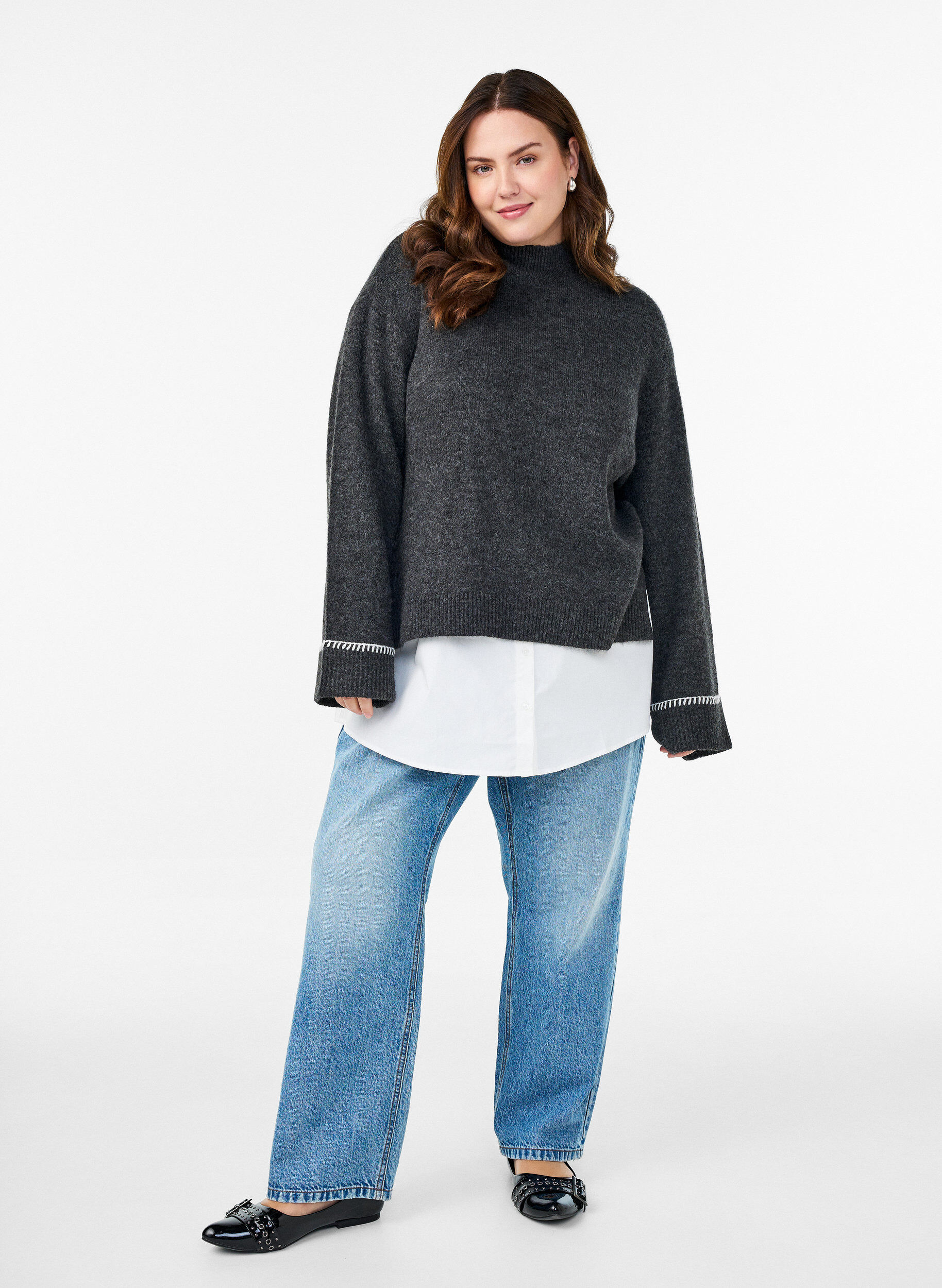 Zizzi Shirtextender in 100% katoen, Wit, Model image number 1