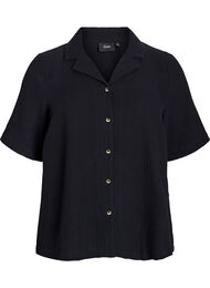 Shirt met korte mouwen van katoen mousseline, Zwart