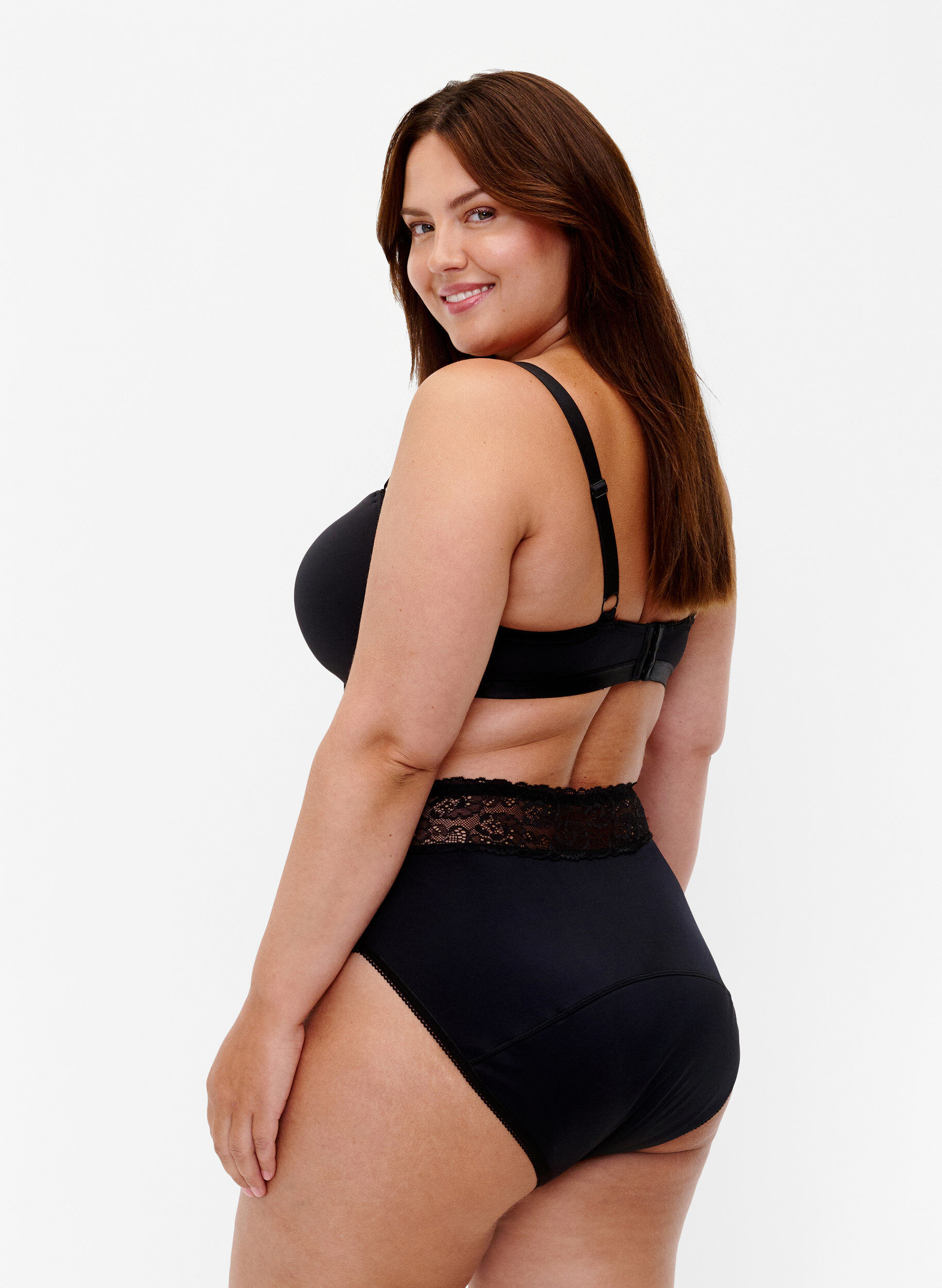 Zizzi Menstruatieslipje met kant, Zwart, Model image number 1