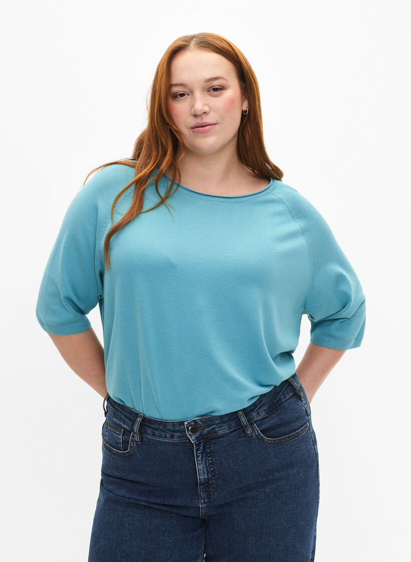 Gebreide blouse van viscose met 3/4 mouwen, Reef Waters, Model image number 0