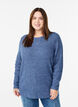 Gem&ecirc;leerde gebreide blouse met ronde hals, Blauw, Model image number 0