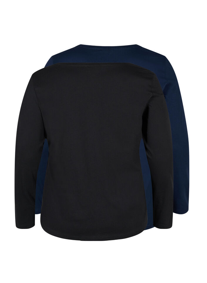 Set van 2 basic tops in katoen , Black/Navy B, Packshot image number 1