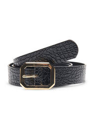 Kunstleren riem met krokodillenpatroon, Black w. Gold Buckle