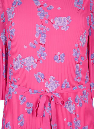 Bedrukte geplooide jurk met bindband, Beetroot Purple AOP, Packshot image number 2