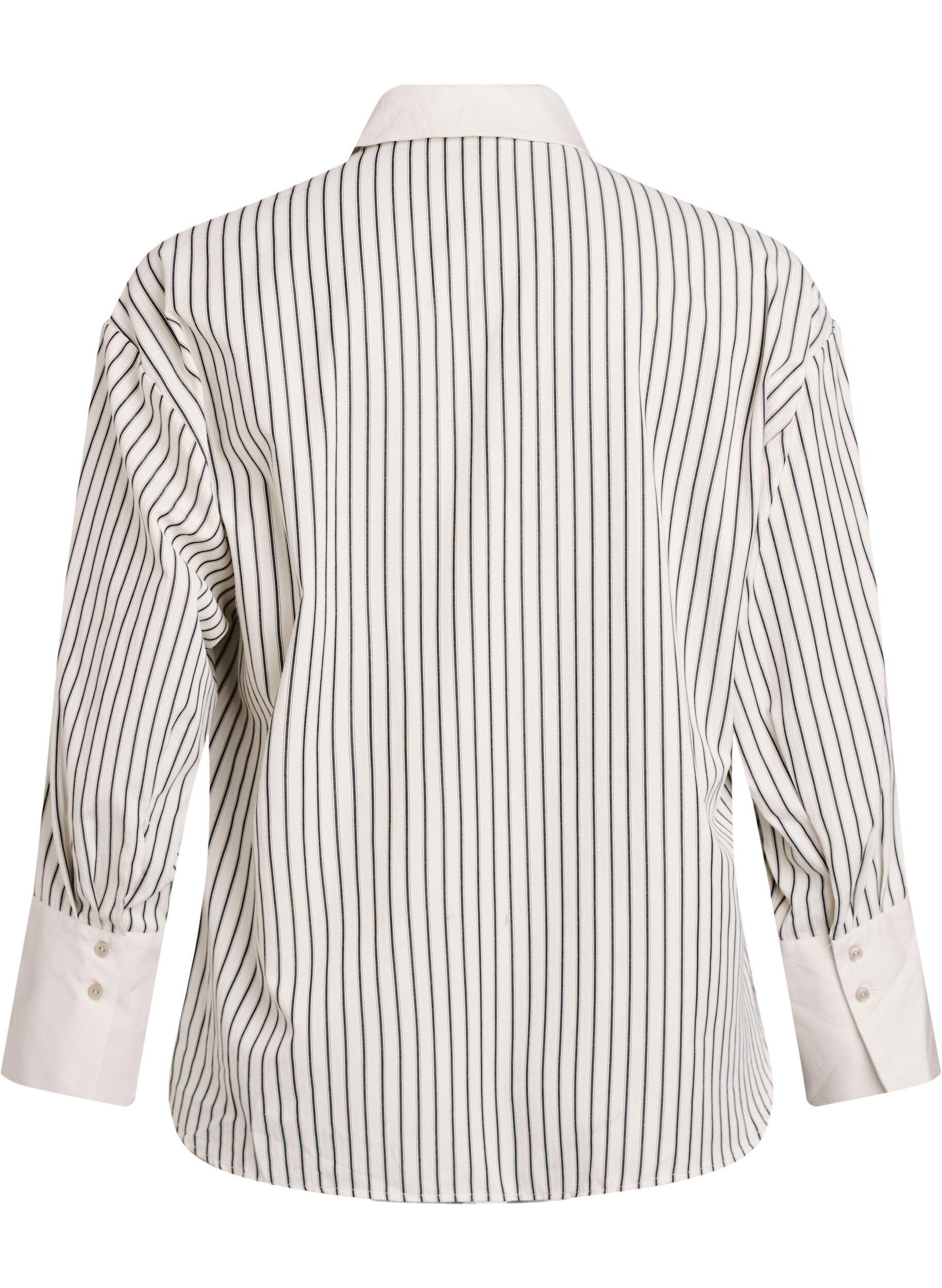 Zizzi Losse gestreepte blouse met brede manchetten, Wit, Packshot image number 1