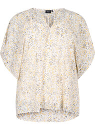 Bedrukte blouse met strikkoord en korte mouwen, Icicle Flower AOP