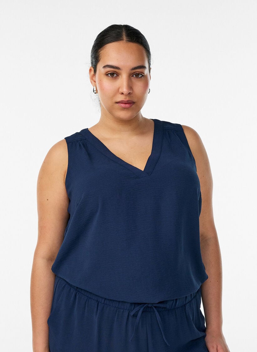 Mouwloze top met kreukeffecten, Blauw, Model image number 0