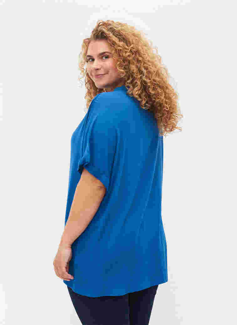 Viscose overhemd met korte mouwen en v-hals, Classic Blue, Model image number 1