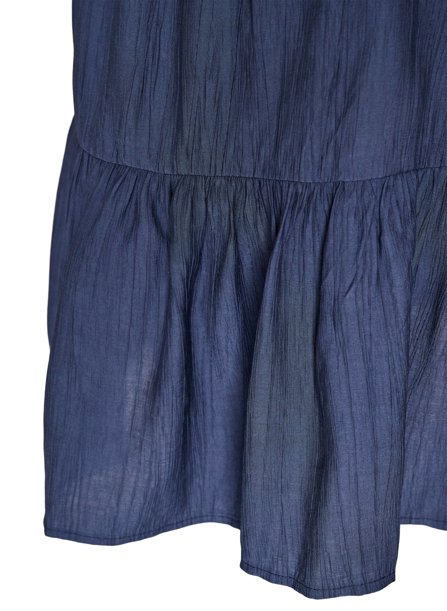 ZizziKorte viscose jurk met ruchesdetails, Blauw, Packshot image number 3