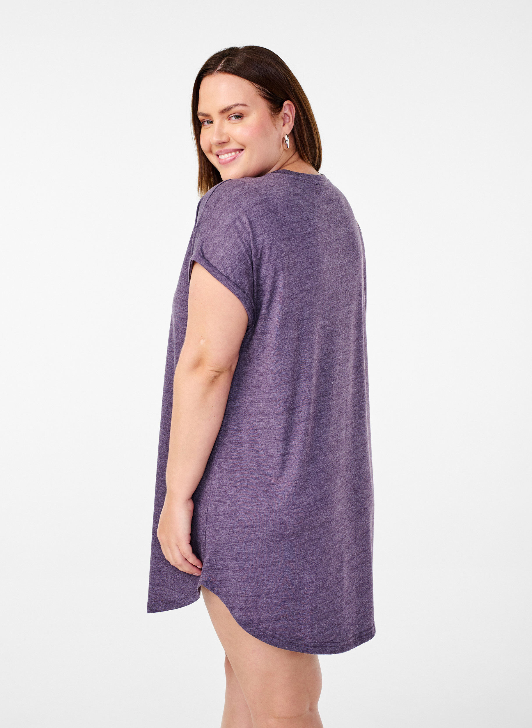 Zizzi Nachtjapon met korte mouwen en tekstopdruk, , Model image number 2