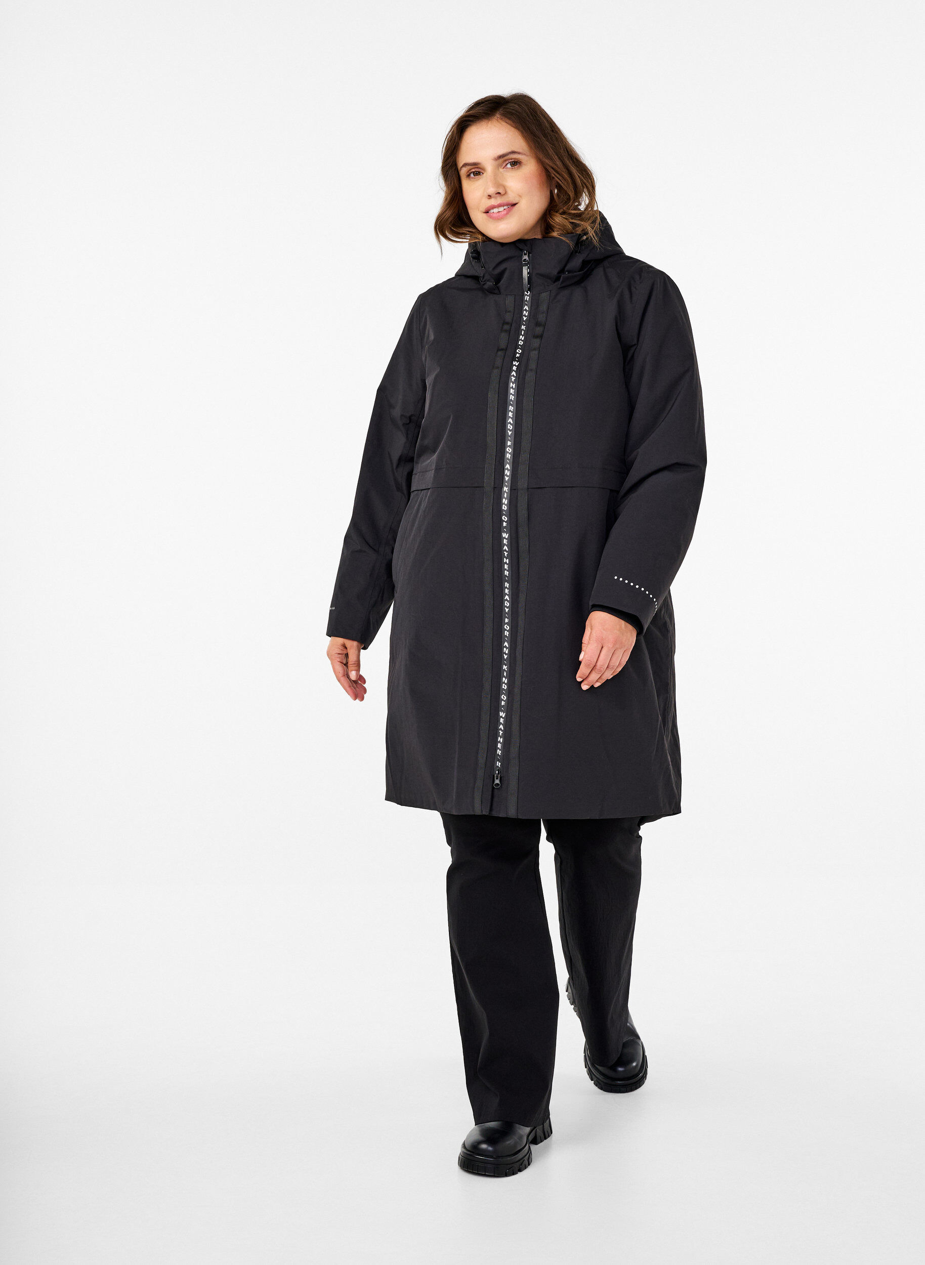 Zizzi Functionele parka met reflecterende details, Black, Model image number 2