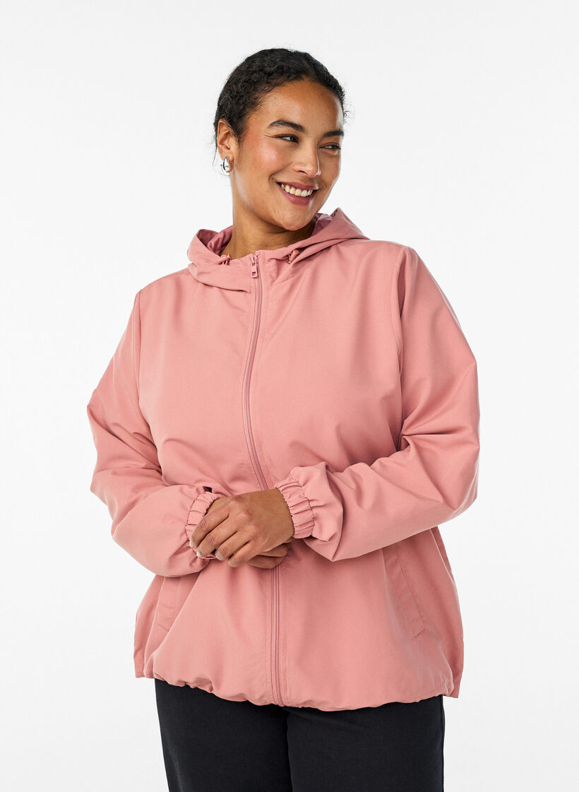 Lichtgewicht jas met een capuchon en ritssluiting, Roze, Model image number 0