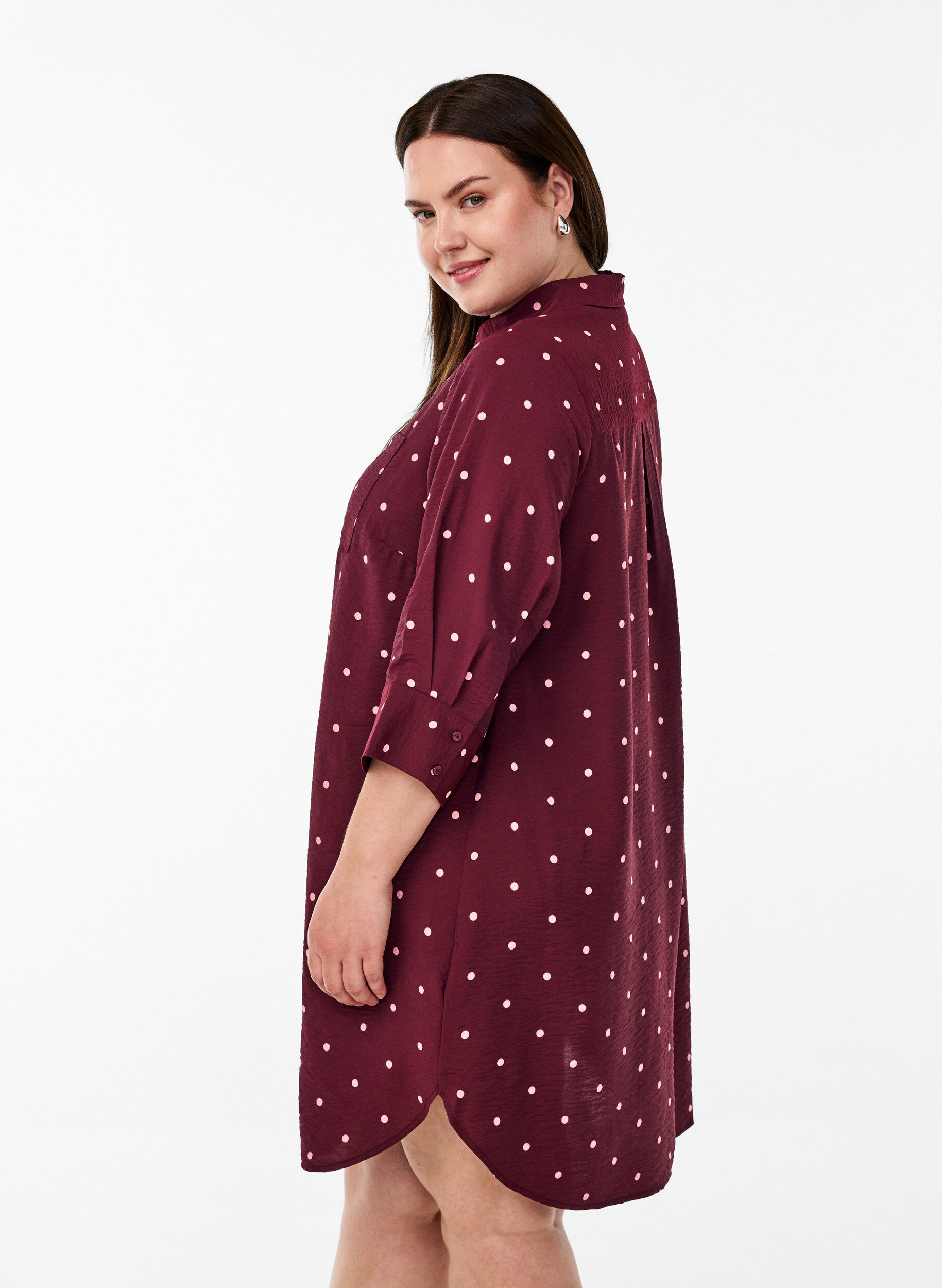 Zizzi Korte jurk met kraag en borstzak, Rood, Model image number 2