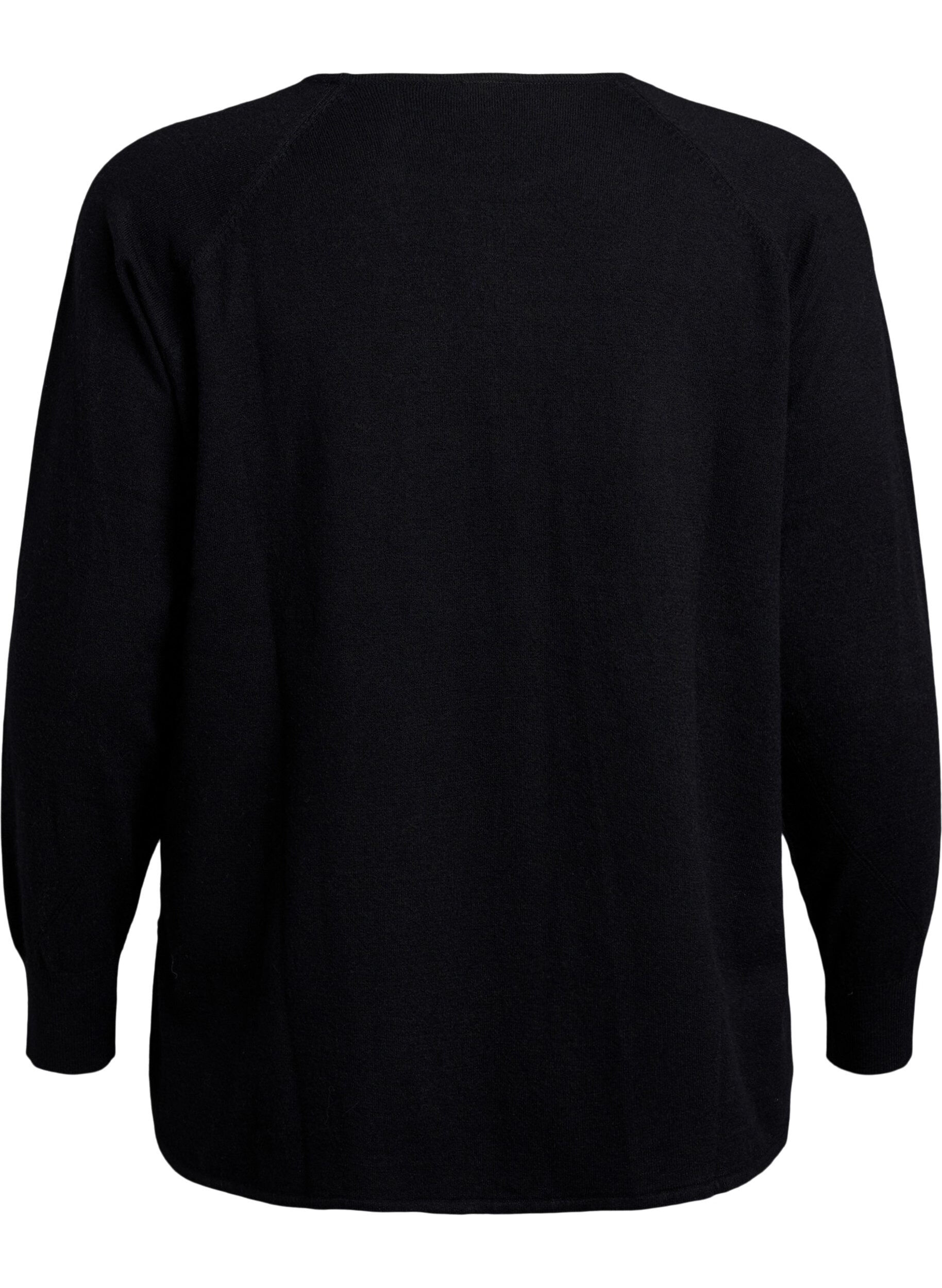 ZizziGebreide blouse met ronde hals en gebreid patroon, Zwart, Packshot image number 1