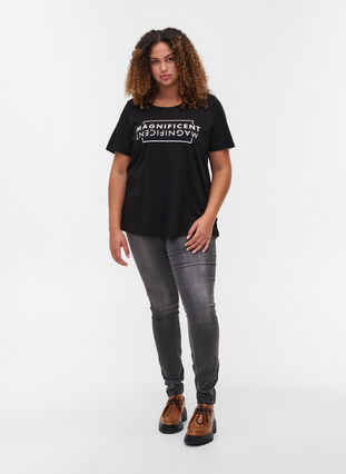 Katoenen t-shirt met korte mouwen en print, Black/Magnificent, Model image number 2