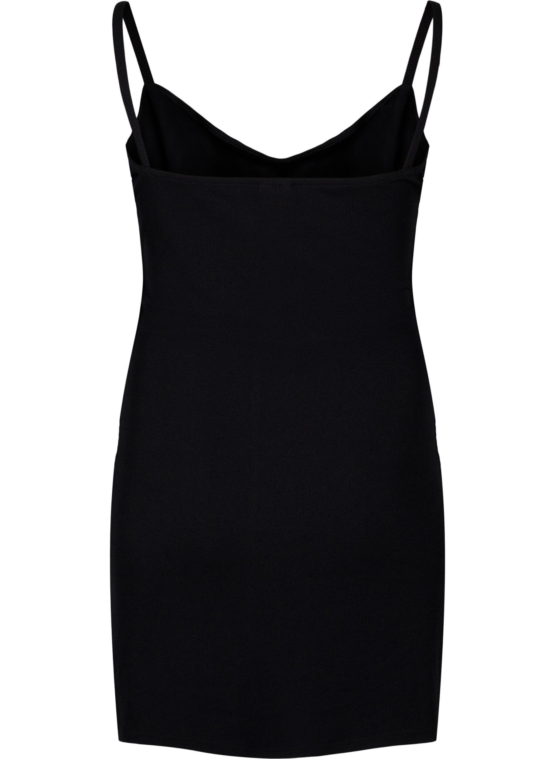 Zizzi Slip jurk in rib, Black, Packshot image number 1