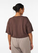 Geweven blouse met korte mouwen en ronde hals, Bruin, Model image number 2