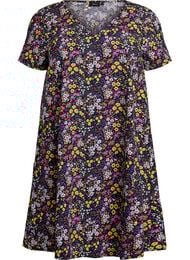 Korte a-lijn jurk met bloemenprint, Blauw