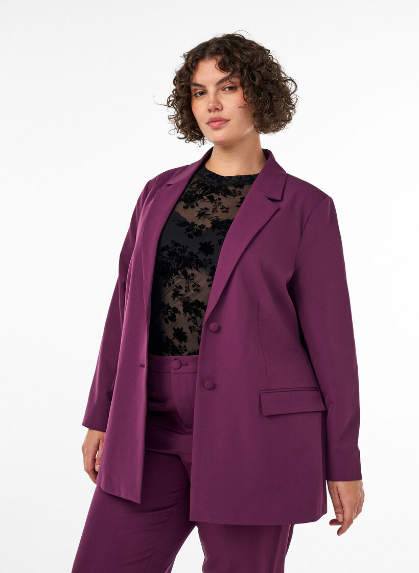 Klassieke blazer met knoopsluiting, Paars, Model image number 0