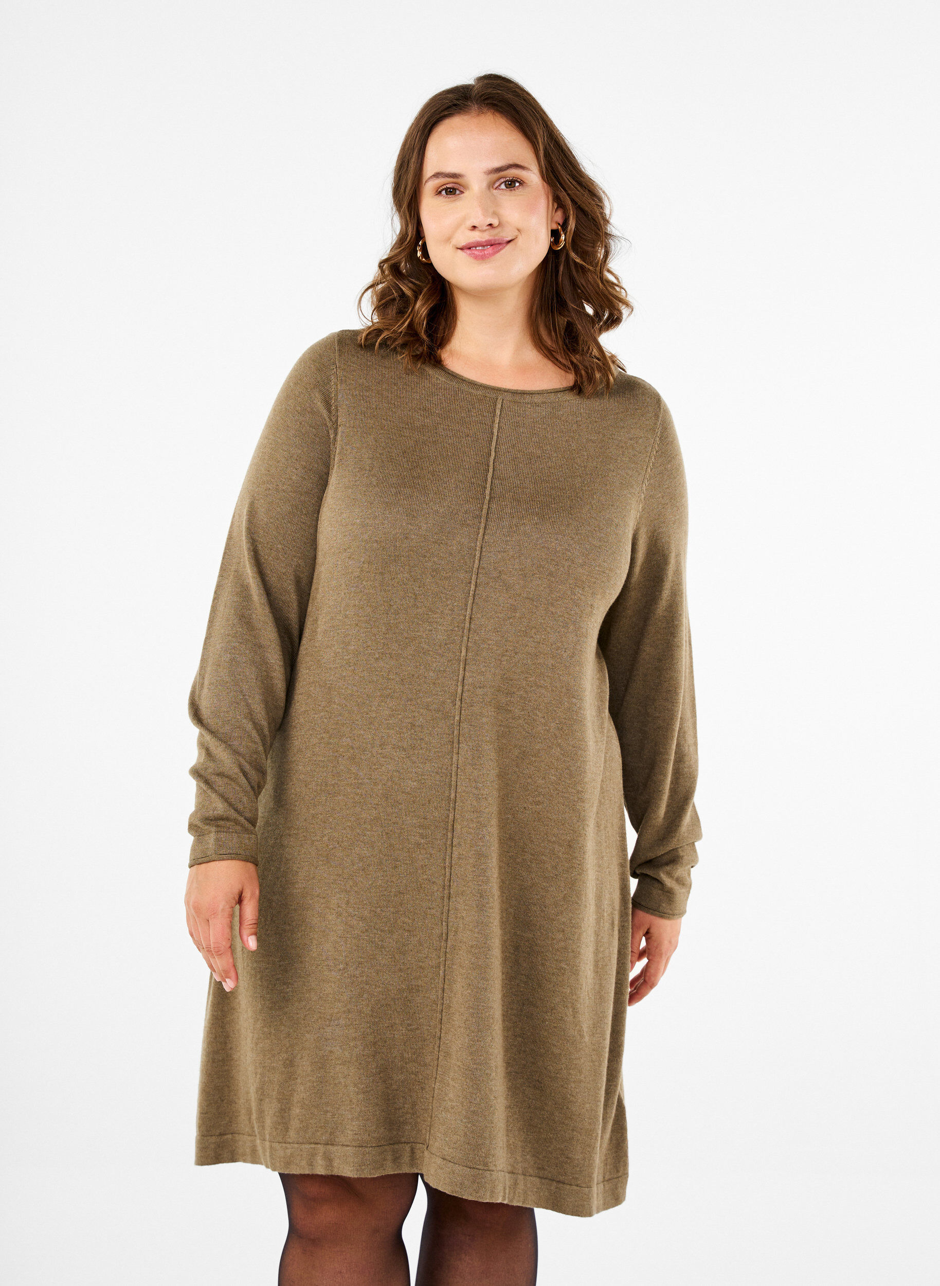 Zizzi Gebreide jurk in katoen-viscose blend, Groen, Model image number 0