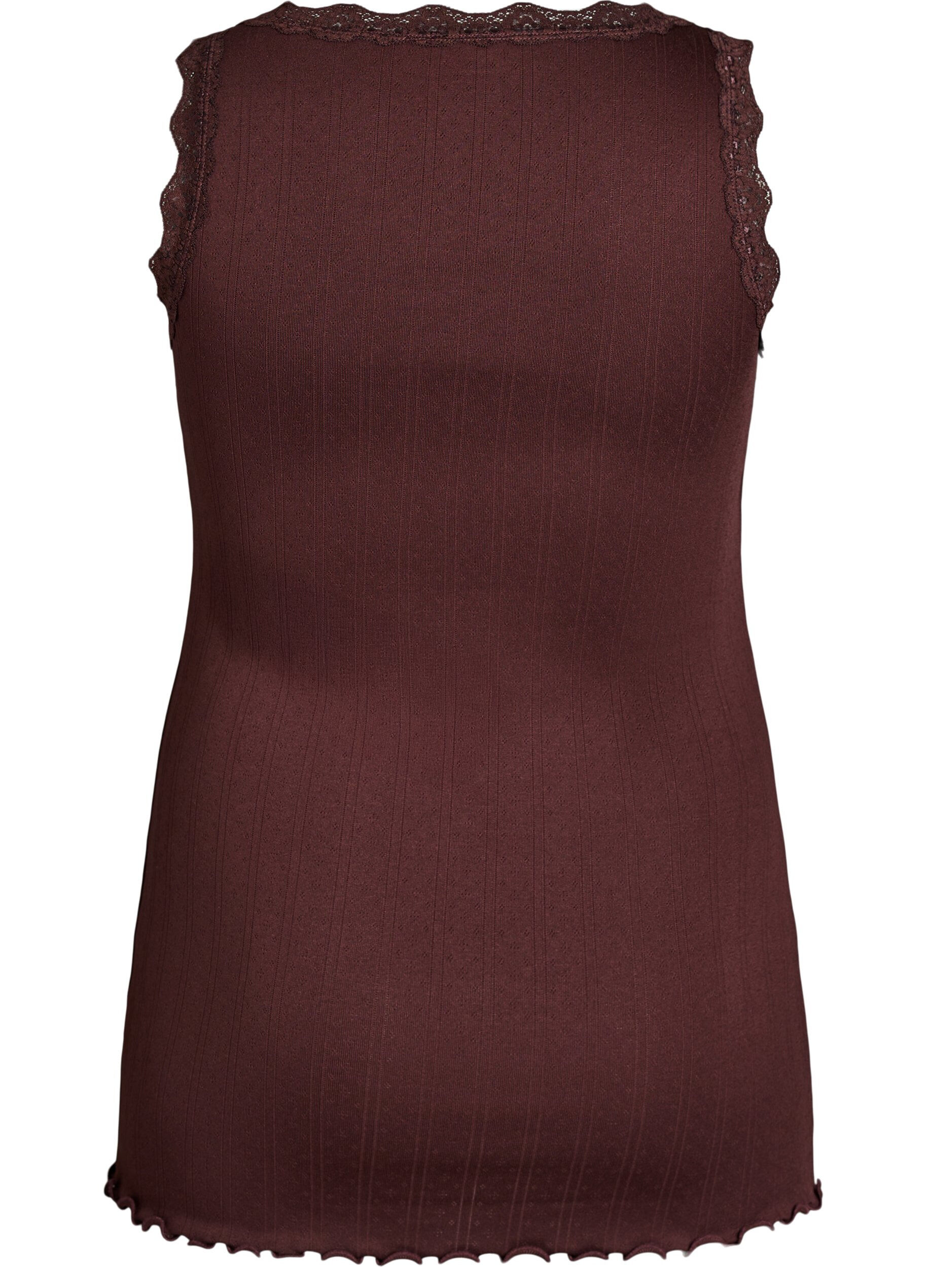 Zizzi Tanktop met kant en broderie anglaise, Bruin, Packshot image number 1