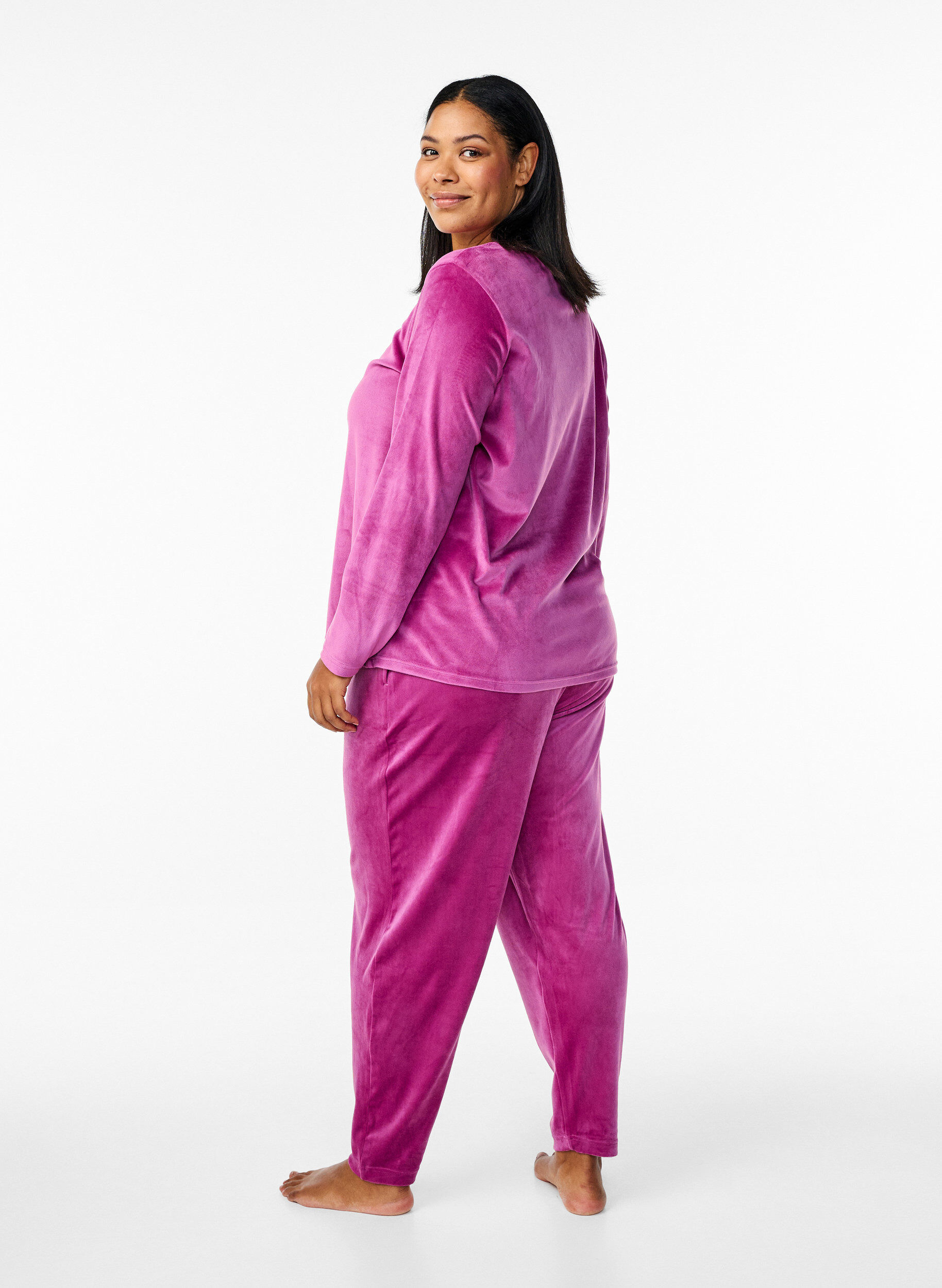 Zizzi Velours broek met zakken, Boysenberry, Model image number 1