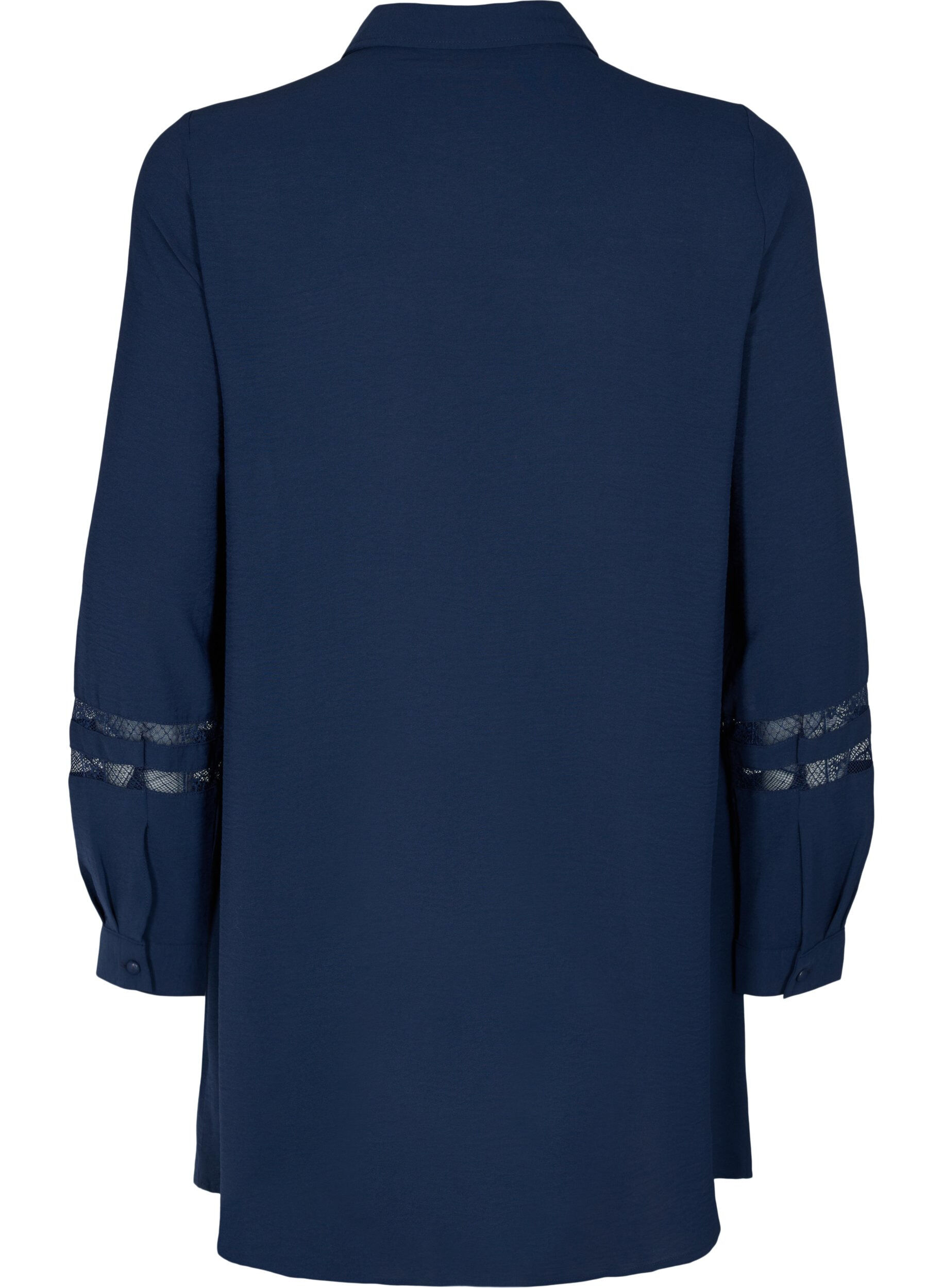 Zizzi Lang shirt met kanten details, Navy Blazer, Packshot image number 1