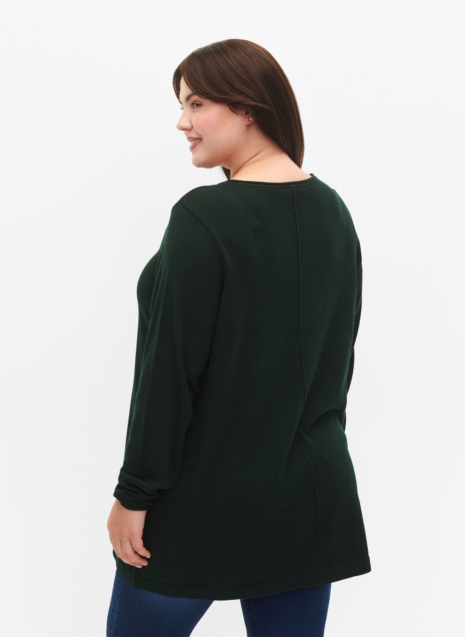 Zizzi Gebreide blouse gemaakt van katoen en viscose., Groen, Model image number 2