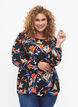 Blouse met lange mouwen en ruches, Black Flower AOP, Model image number 0