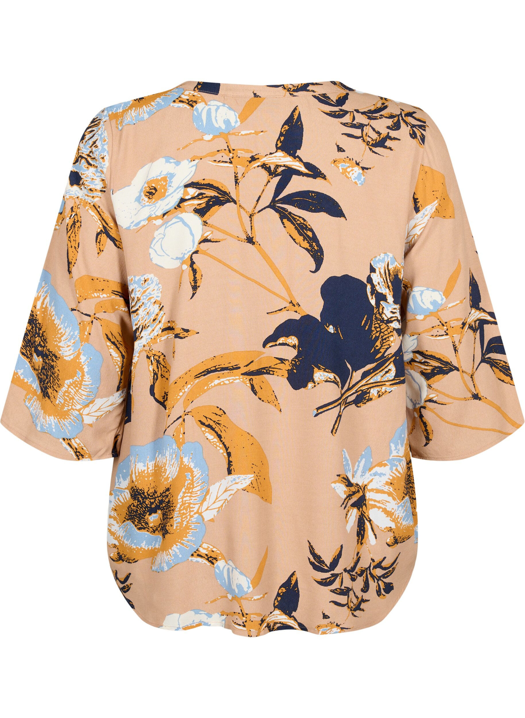 Zizzi Blouse van Viscose met 3/4 mouw, Blue Flower AOP, Packshot image number 1